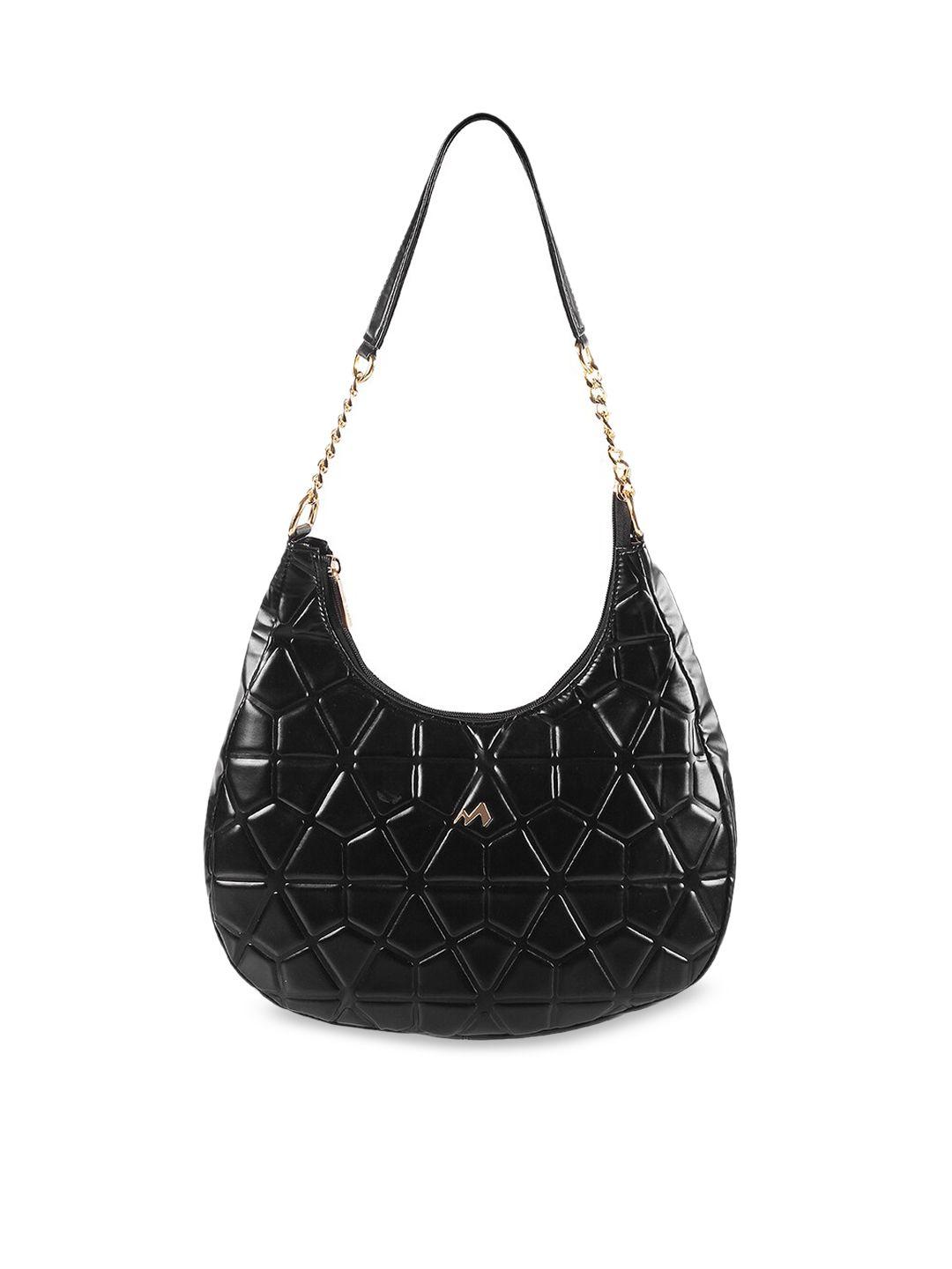 metro black textured structured hobo bag