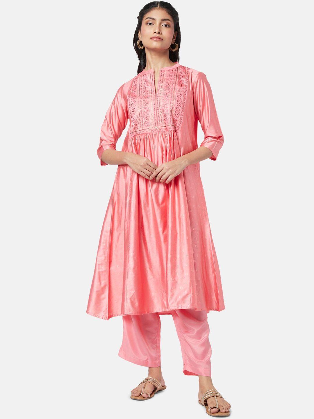 rangmanch by pantaloons floral embroidered thread work kurta with trousers