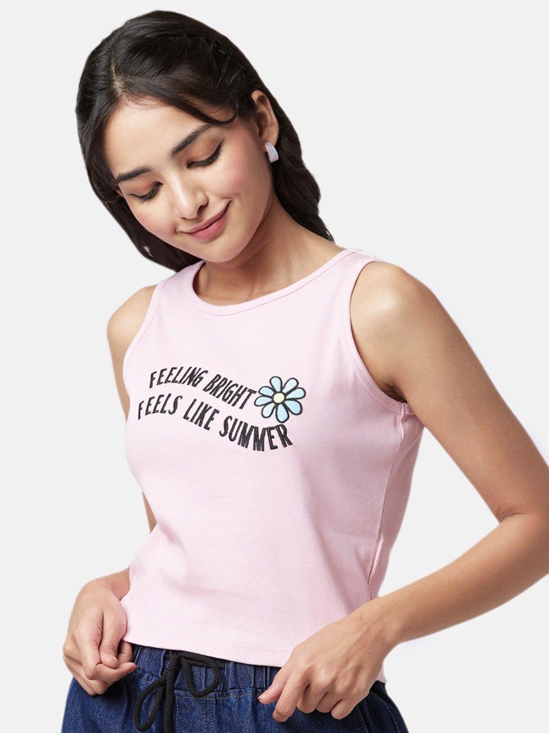 yu by pantaloons pure cotton typography printed top