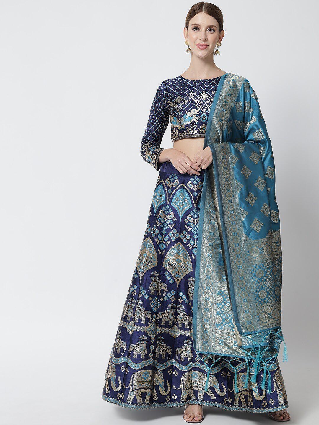 mitera navy semi-stitched lehenga & unstitched blouse with dupatta