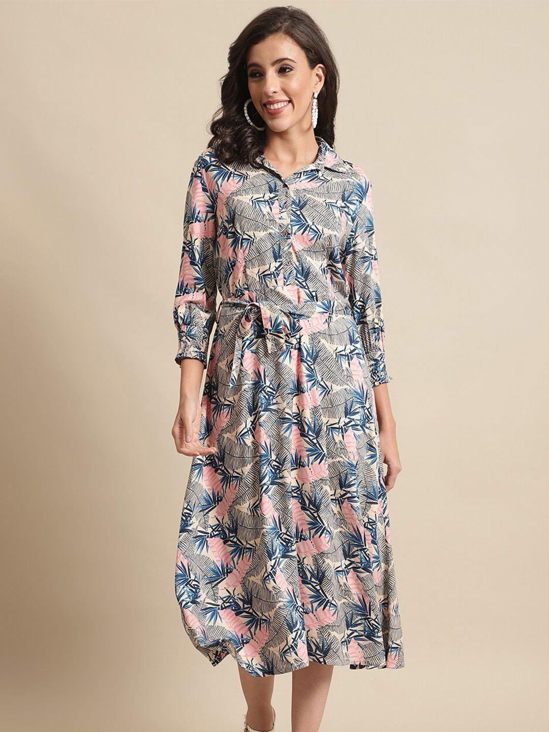 cantabil floral shirt midi dress