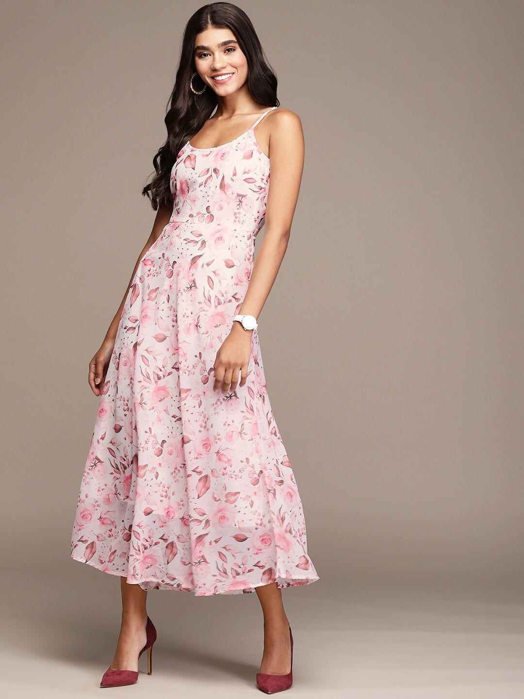 ziyaa floral georgette a-line midi dress