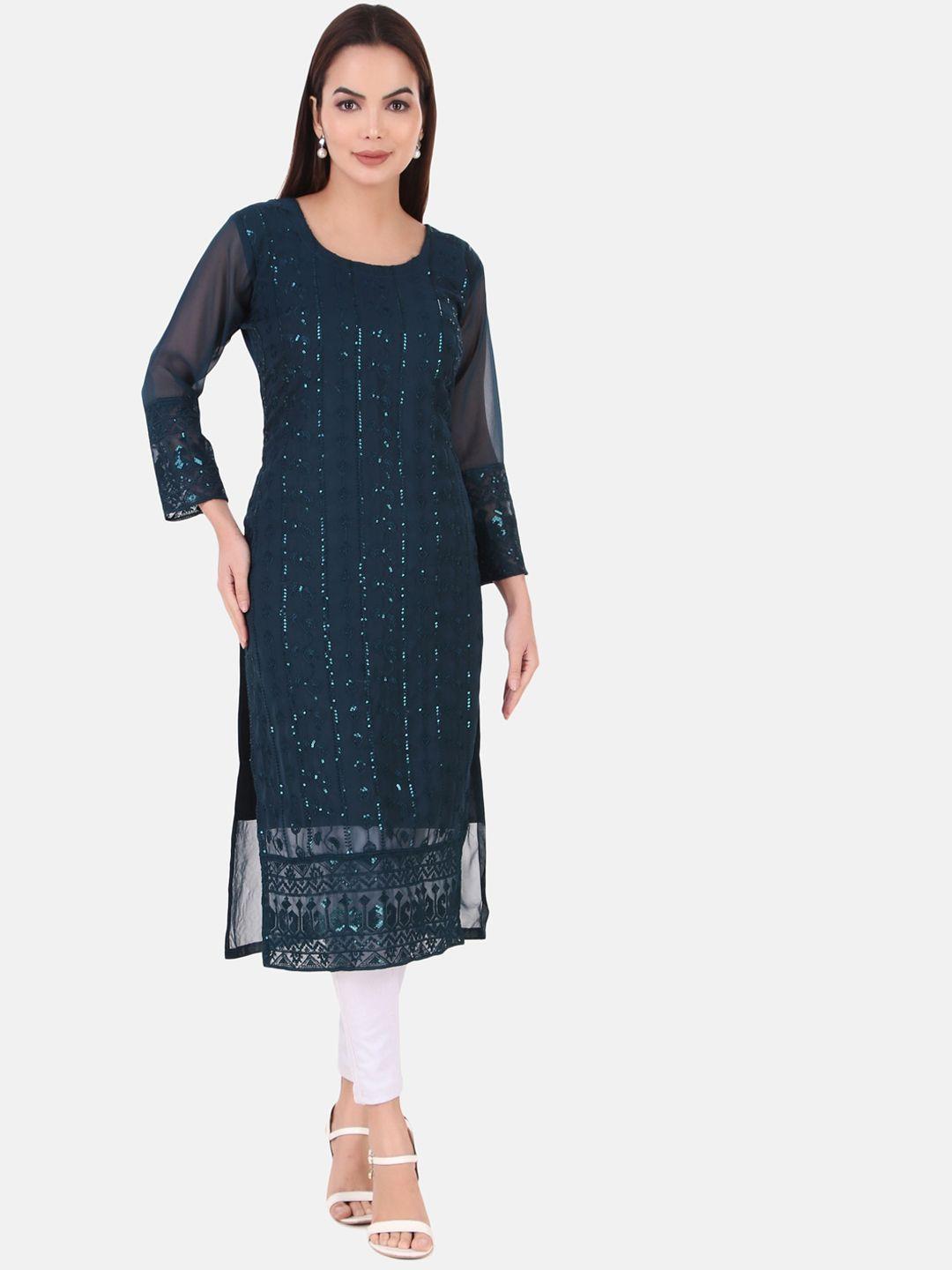 here&now women ethnic motifs embroidered georgette kurta