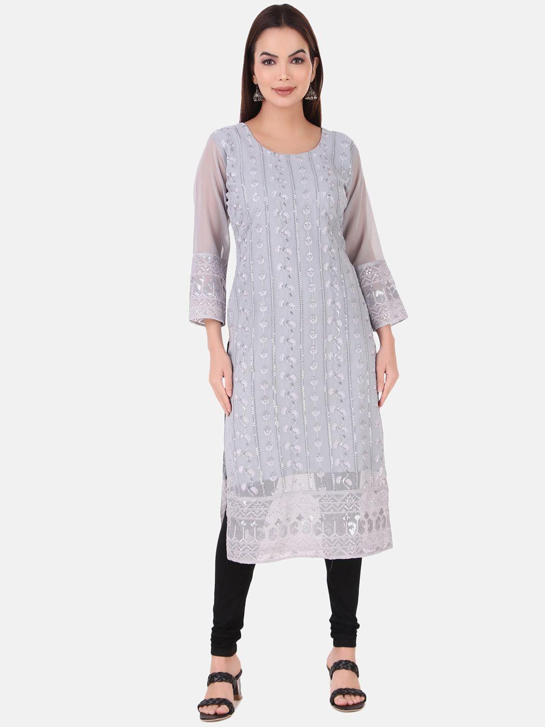 here&now women ethnic motifs embroidered georgette kurta