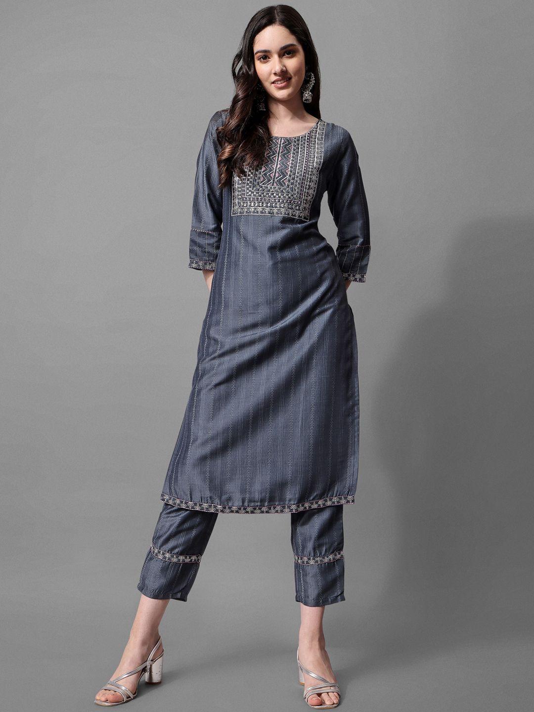 aspora women ethnic motifs embroidered kurta with trousers & dupatta