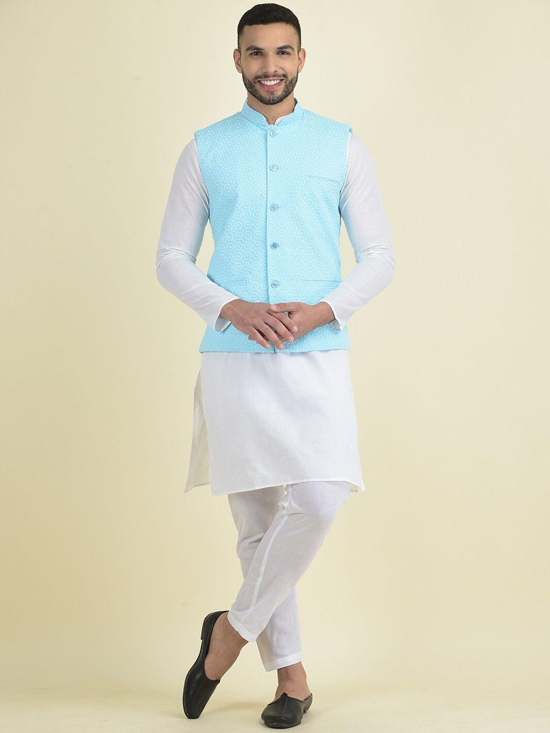 deyann men solid kurta with pyjamas & nehru jacket