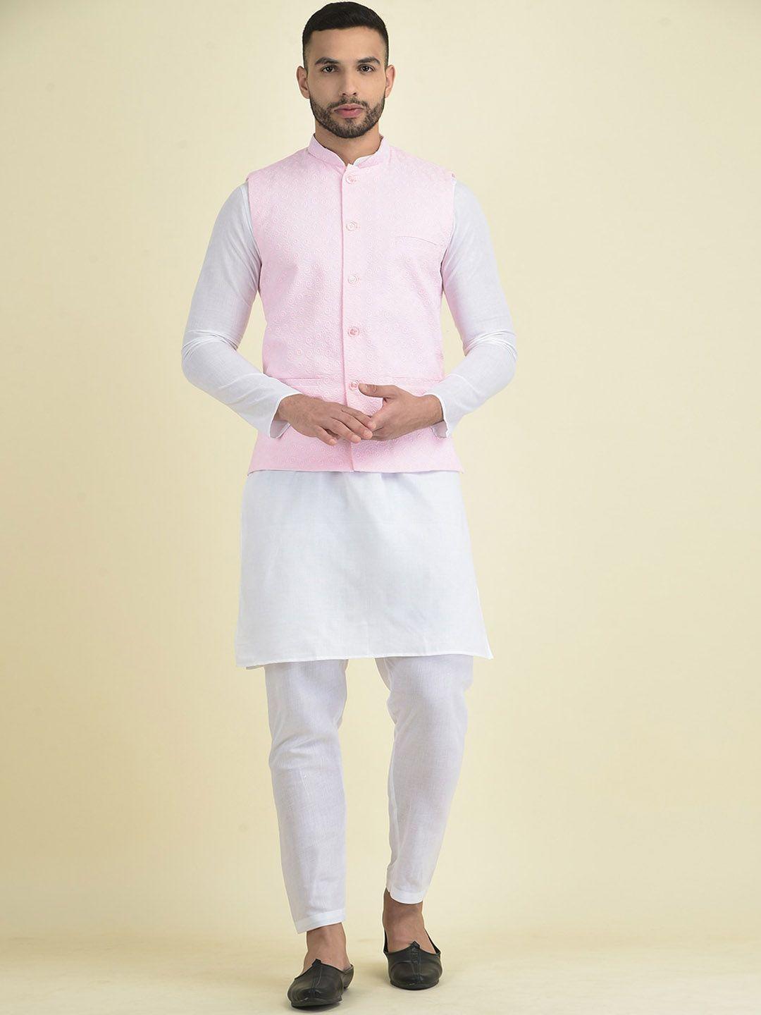 deyann men pink ethnic motifs kurta with pyjamas