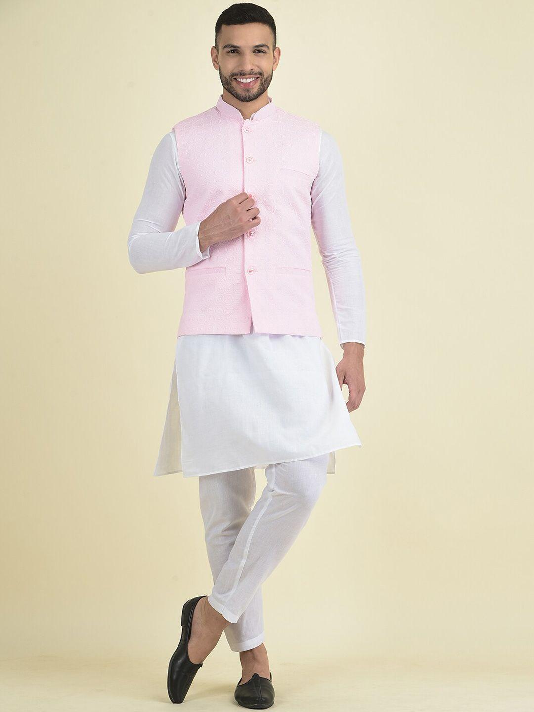 deyann men solid pure cotton kurta with pyjamas & nehru jacket