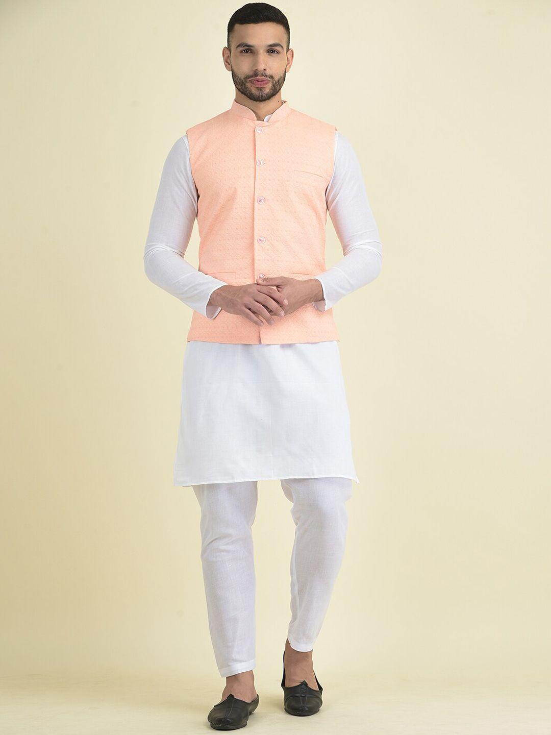 deyann men ethnic motifs embroidered pure cotton kurta with pyjamas