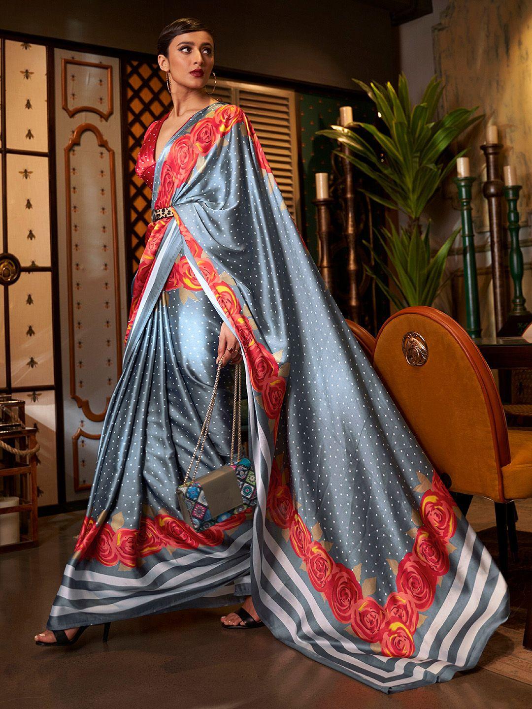 anouk pure crepe polka dots printed saree