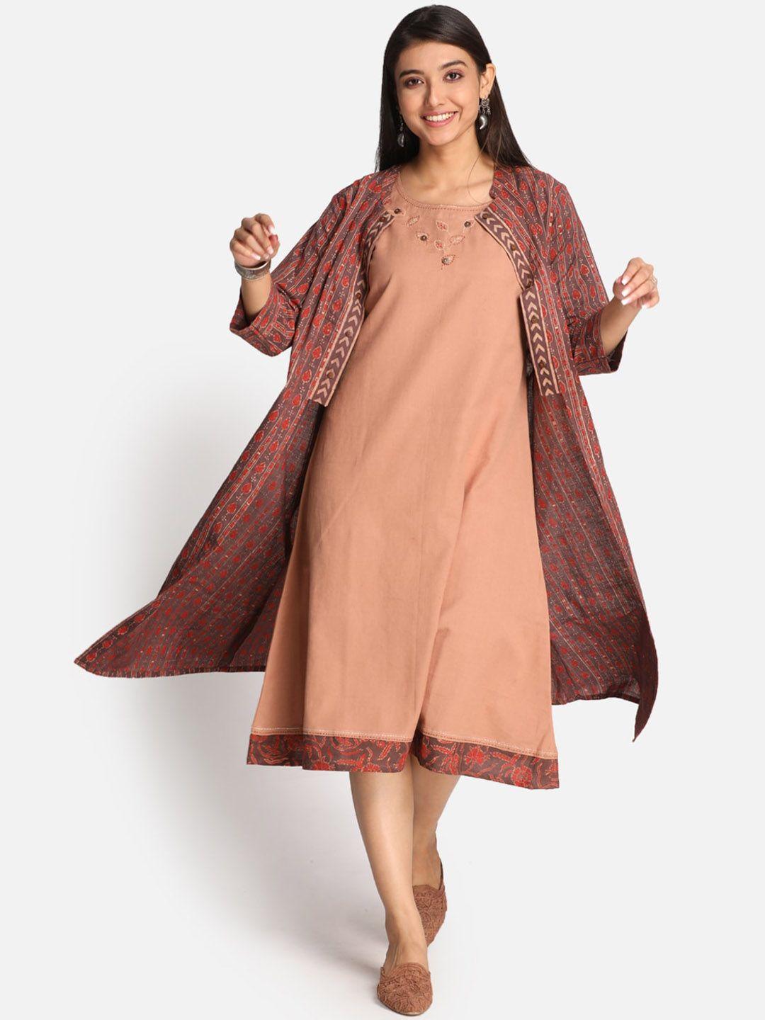 earthwear women ethnic motifs thread work kurta with shrug