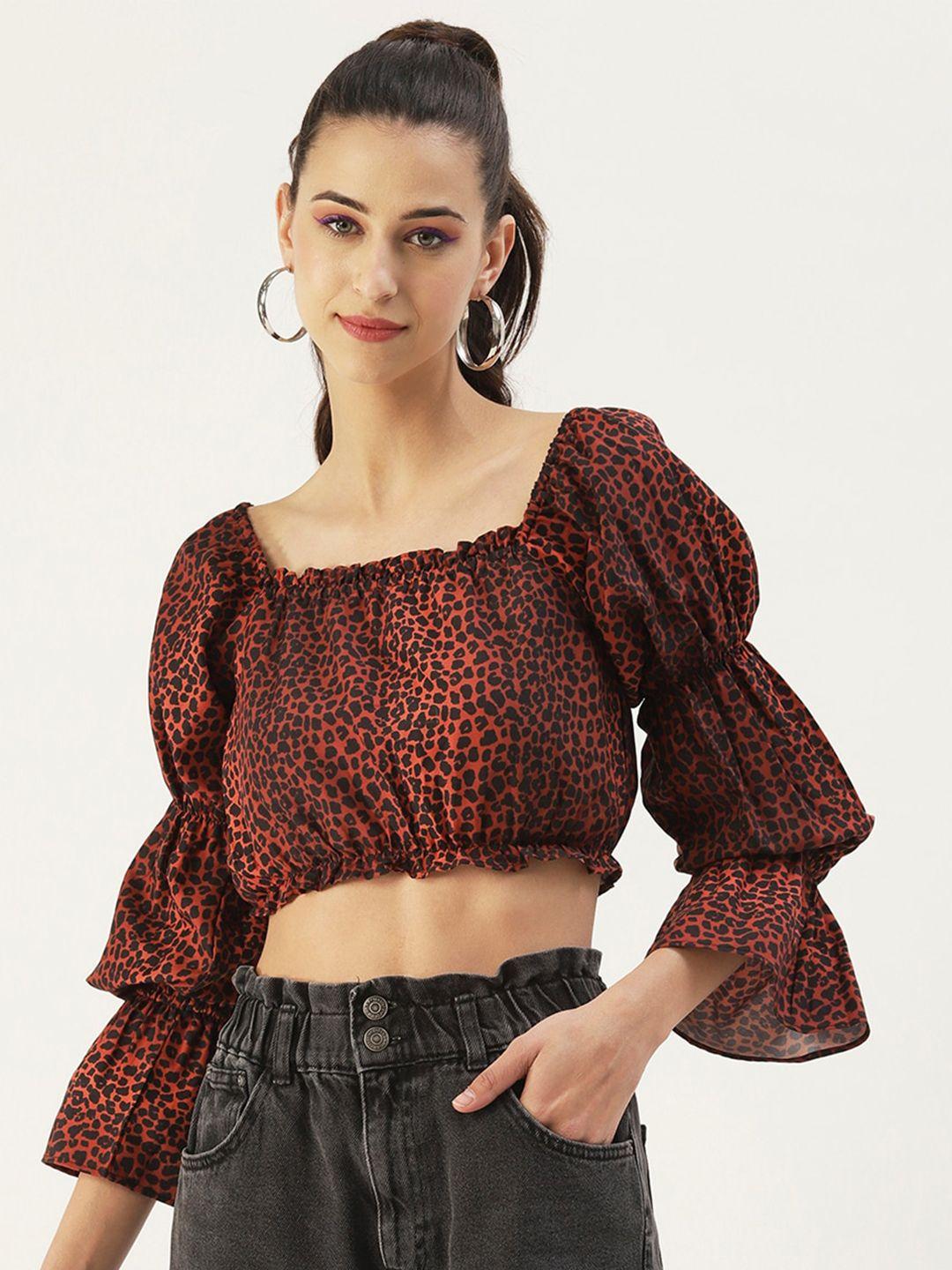 dressberry animal print blouson crop top