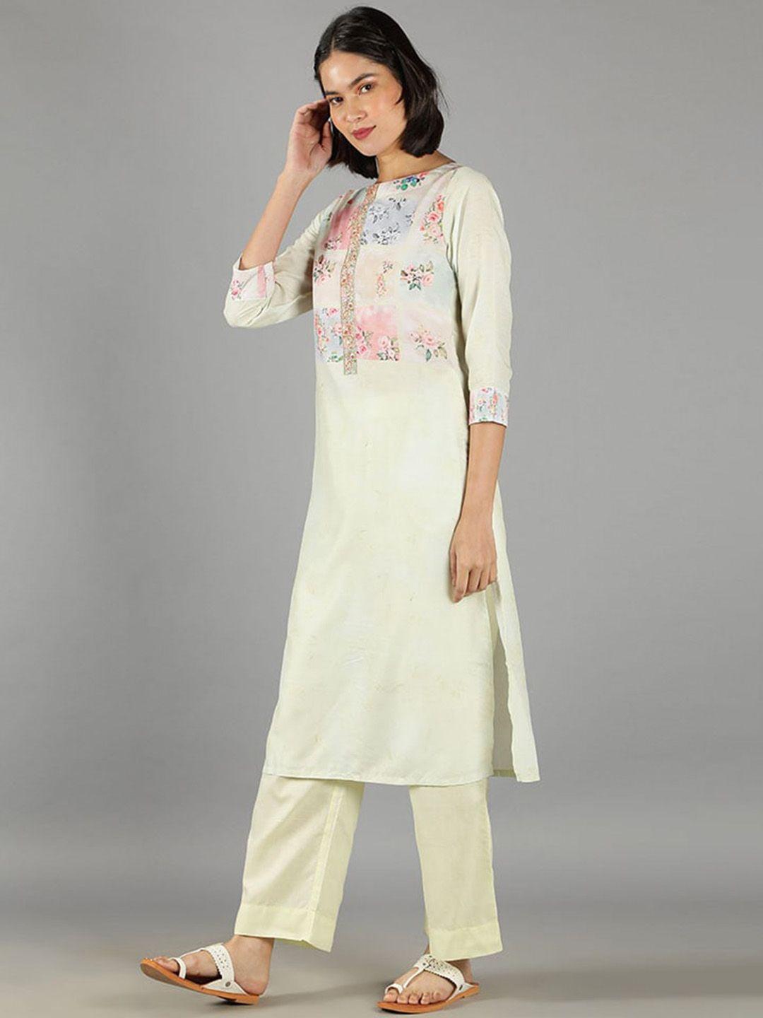 barara ethnic floral printed sequinned pure cotton kurta with trousers & dupatta