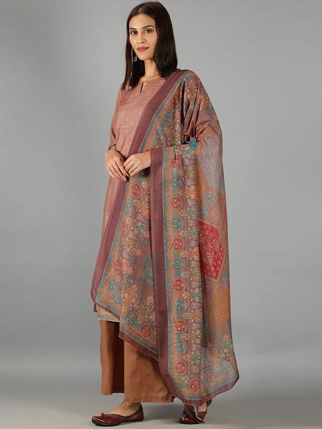 barara ethnic women floral printed mirror work pure cotton kurta with palazzos & dupatta