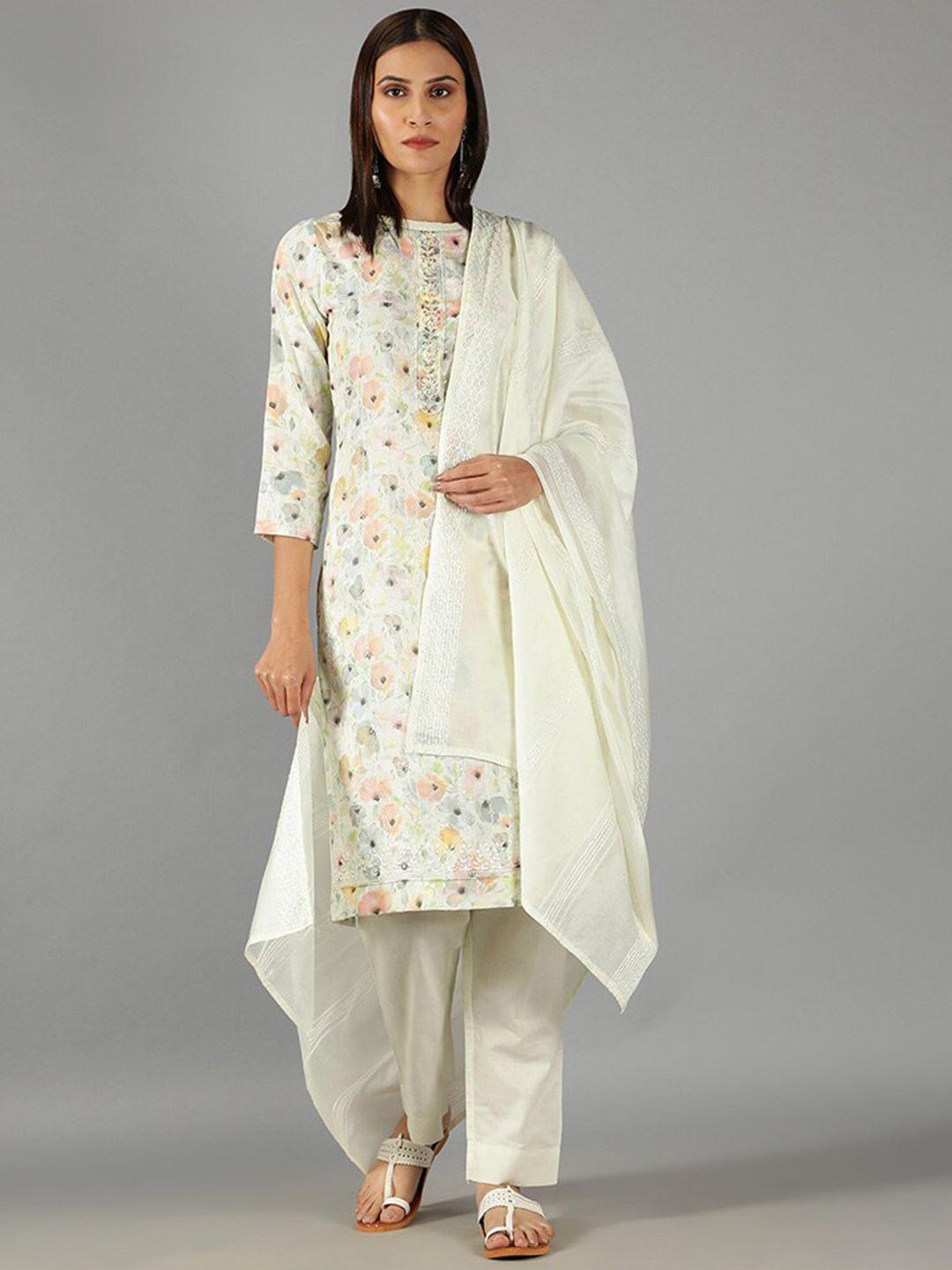 barara ethnic women floral printed pure cotton kurta with trousers & with dupatta