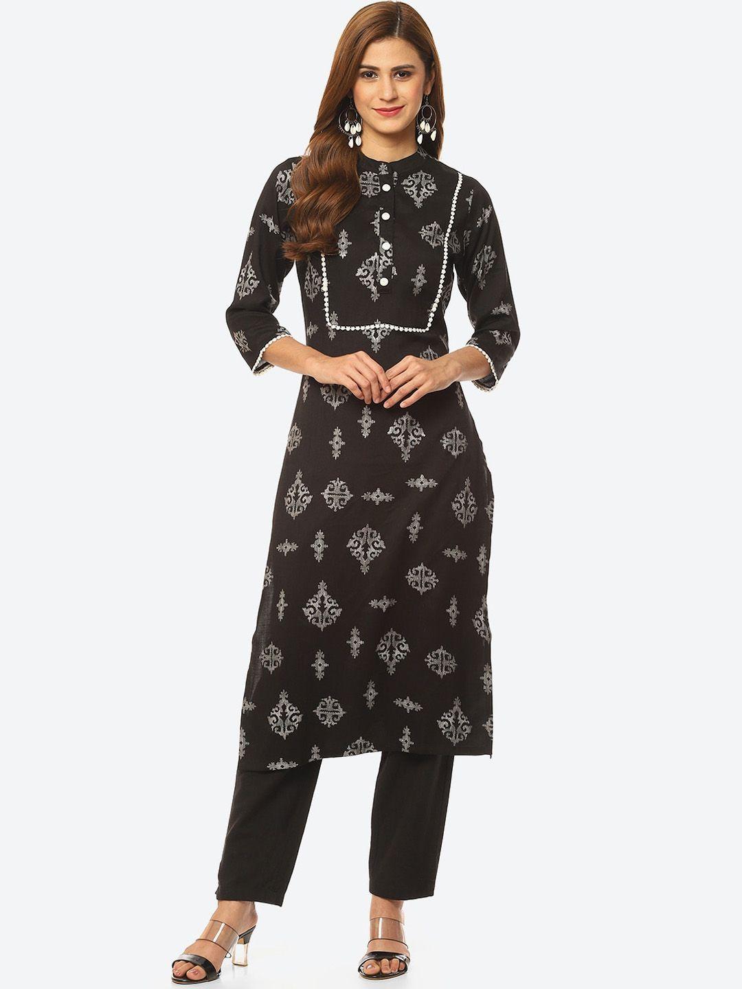 kurti's by menka ethnic motifs printed gotta patti kurta