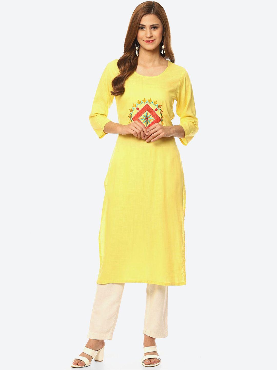 kurti's by menka women ethnic motifs embroidered thread work kurta