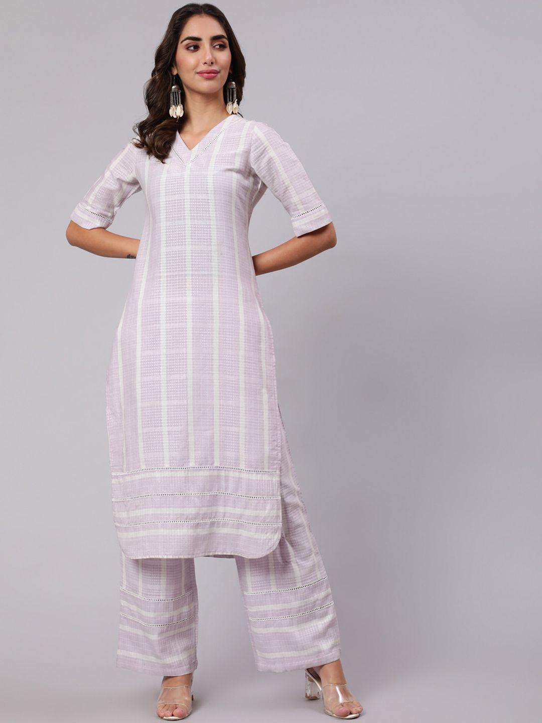 jaipur kurti checked pure cotton kurta with palazzos