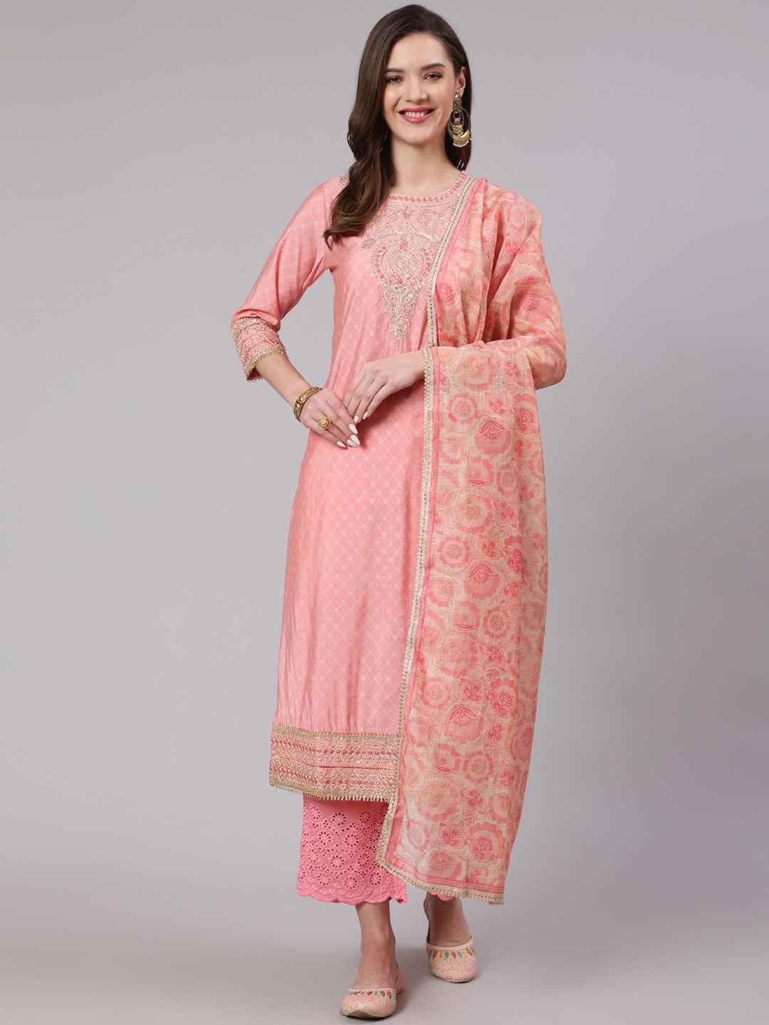 nehamta bandhani printed mirror work cotton kurta with trousers & with dupatta