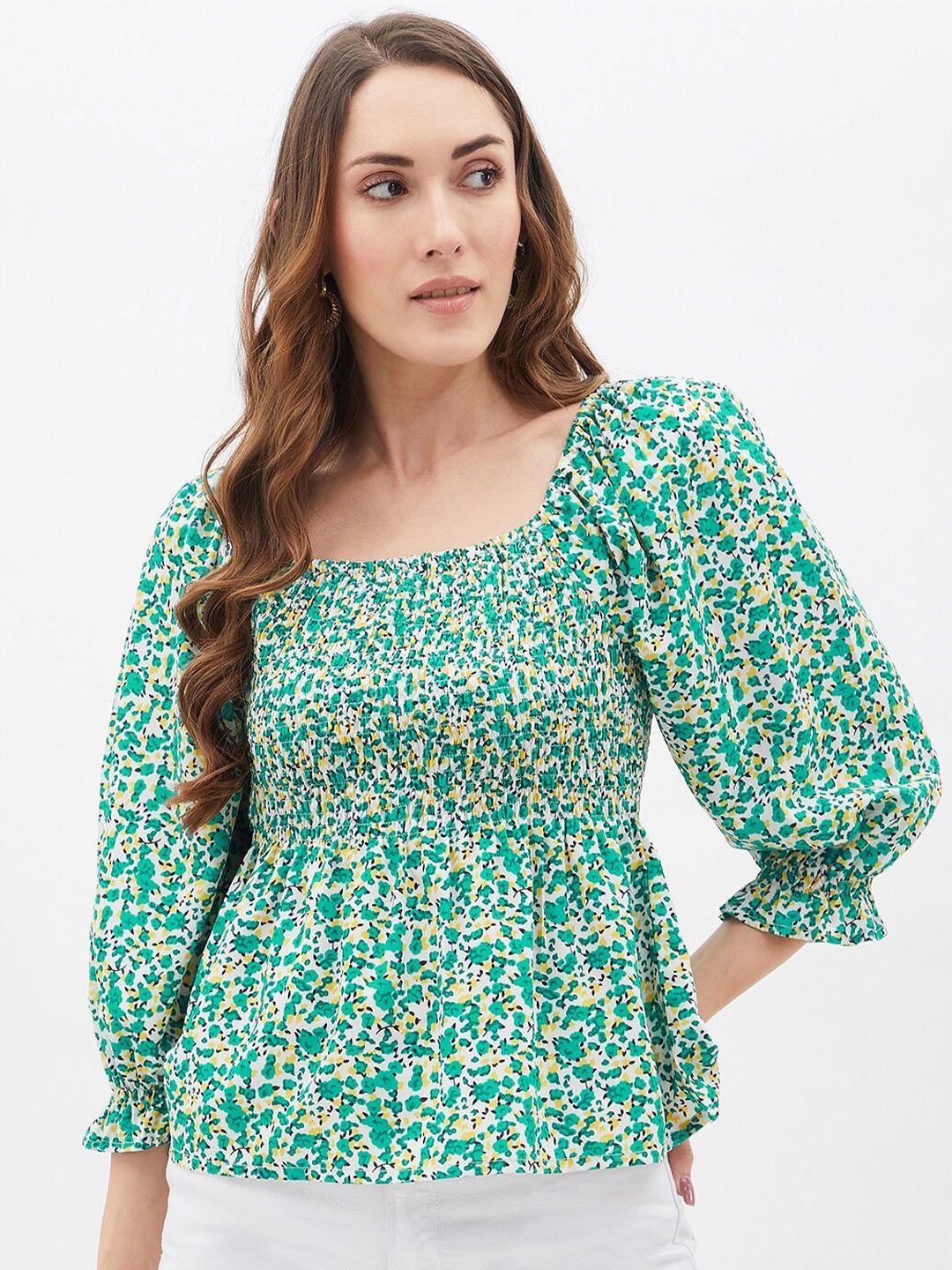 kibo floral print smocked crepe peplum top