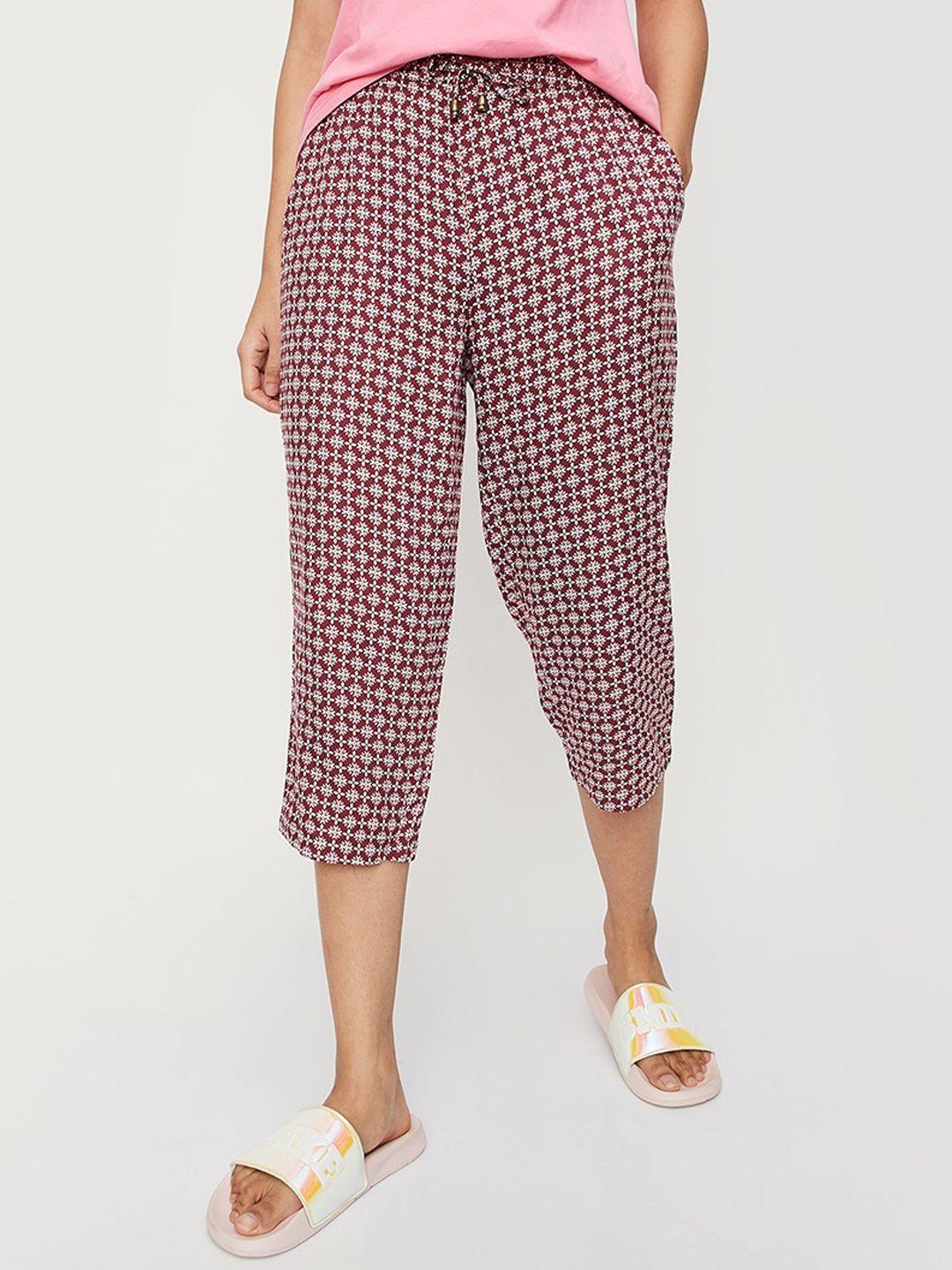 max women maroon printed lounge capris