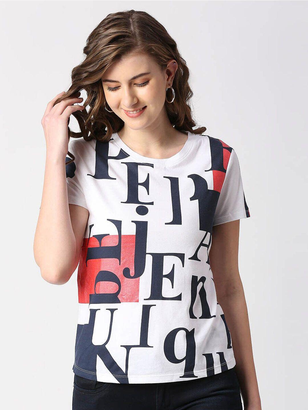 pepe jeans women typography printed cotton t-shirt