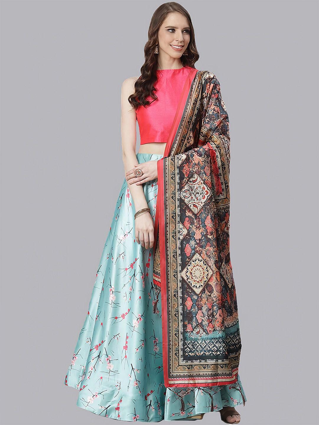 kaizen texo fab printed semi-stitched lehenga & blouse with dupatta