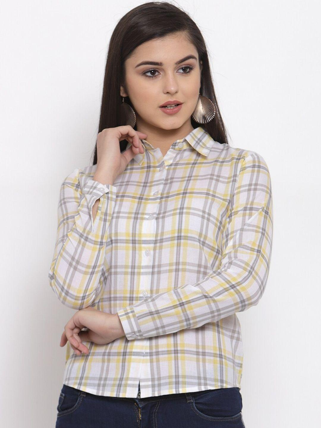 purple state women white tartan checked casual cotton shirt