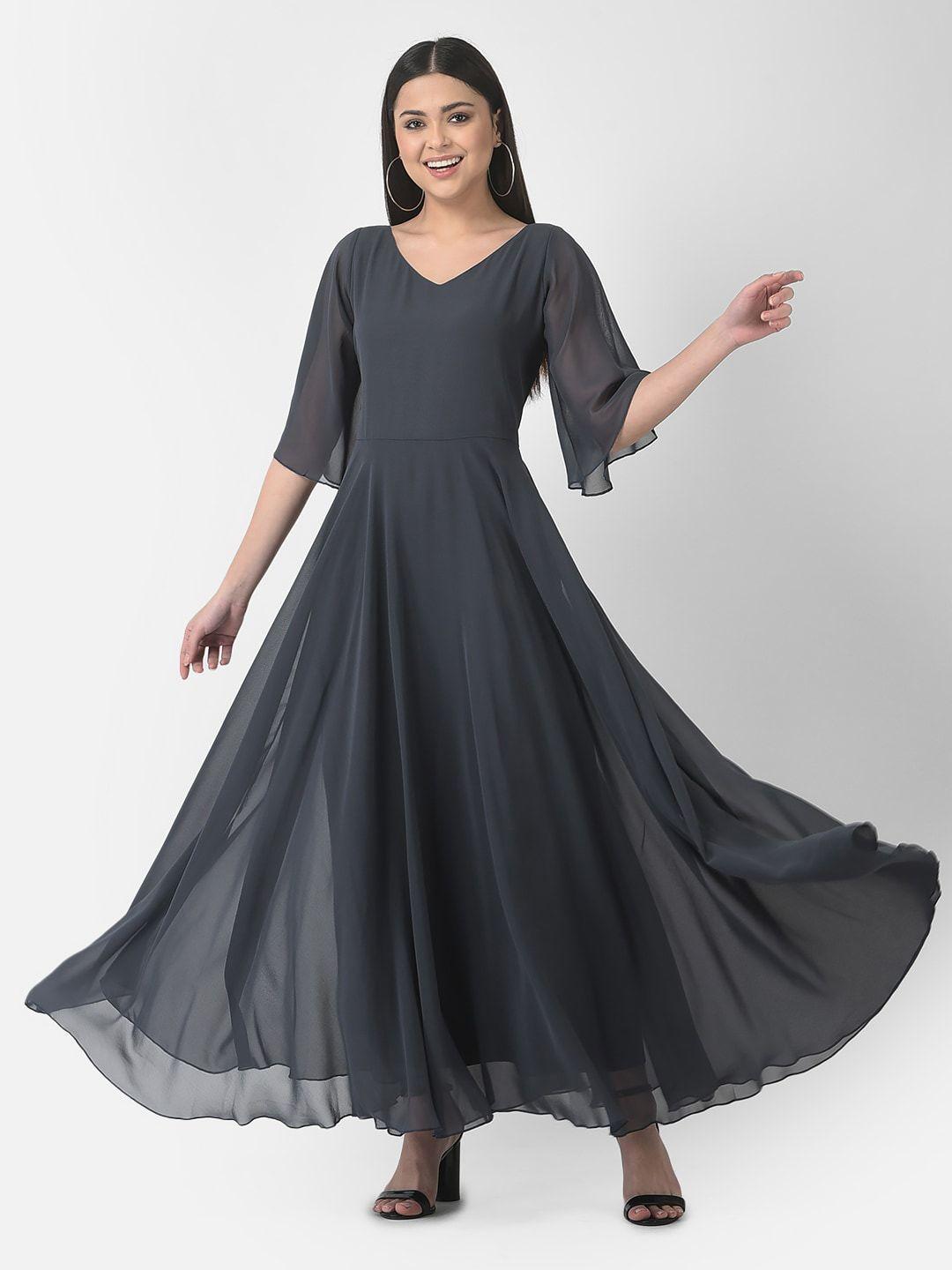 eavan v-neck  flared sleeve georgette maxi dress