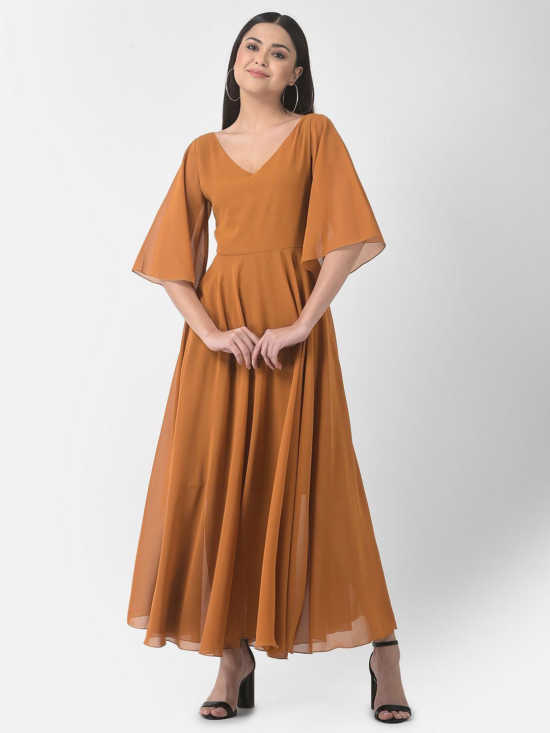 eavan mustard georgette maxi dress