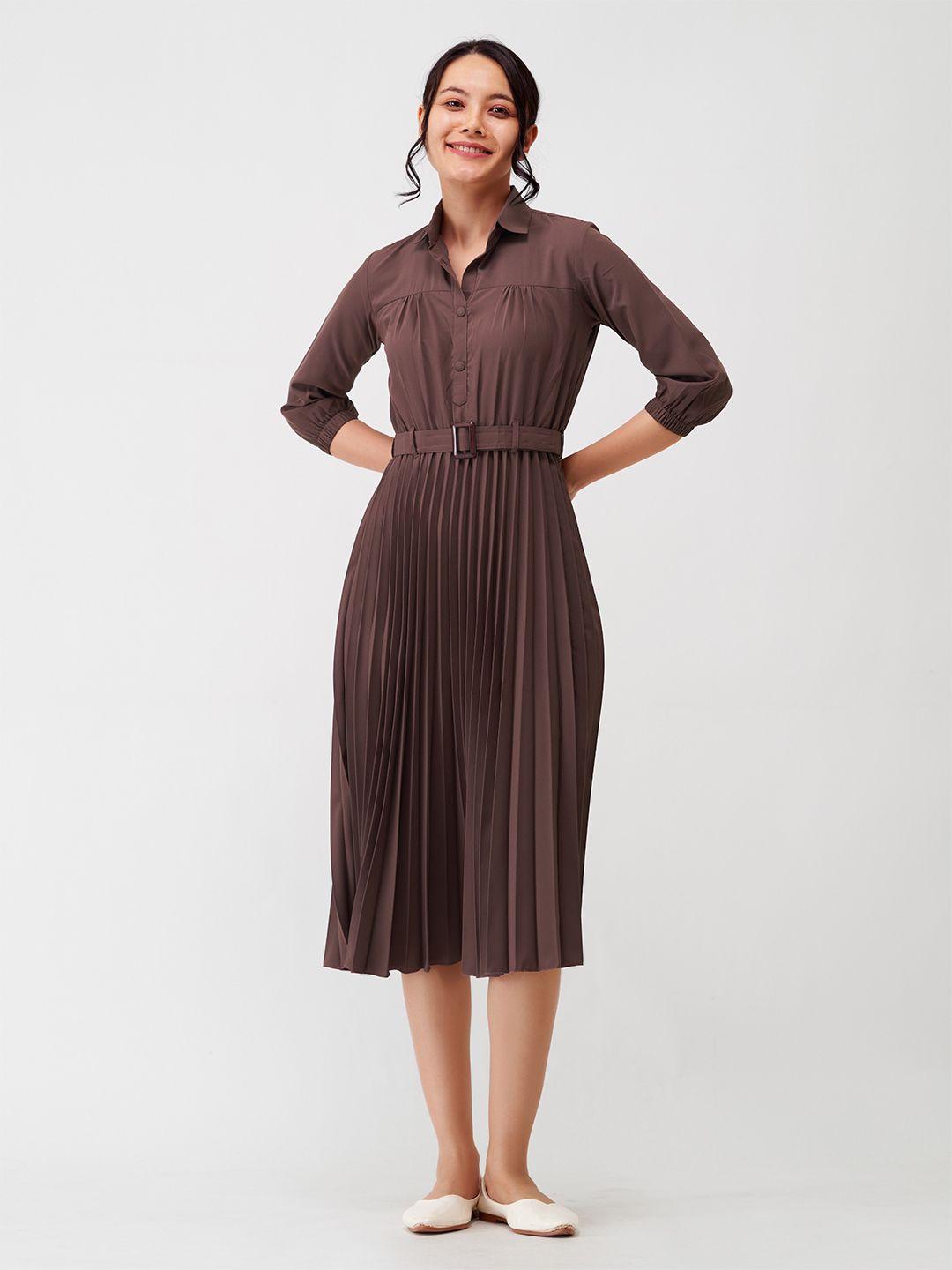 aask coffee striped crepe shirt midi dress