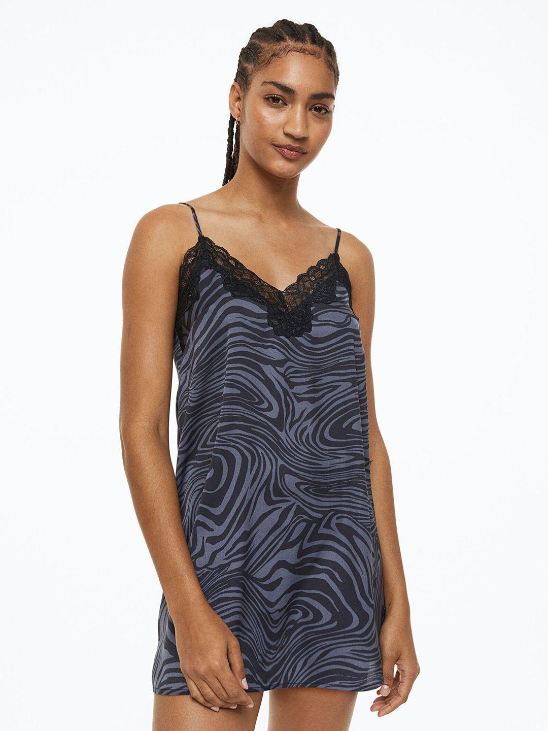 h&m women printed satin nightslip