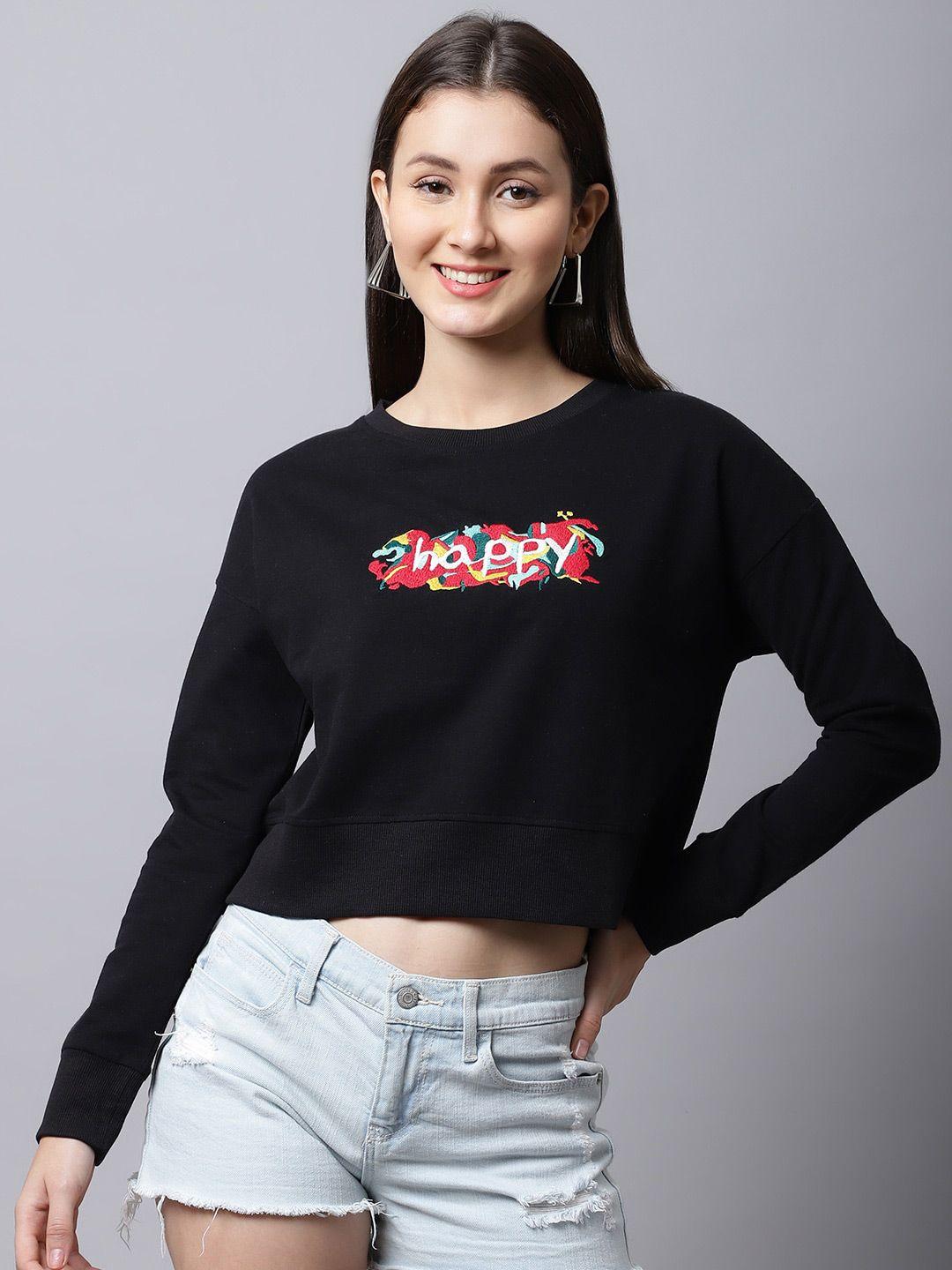 door74 women black printed sweatshirt