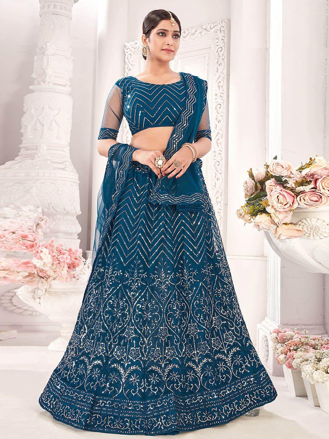 kvsfab embroidered net semi-stitched lehenga & unstitched blouse with dupatta