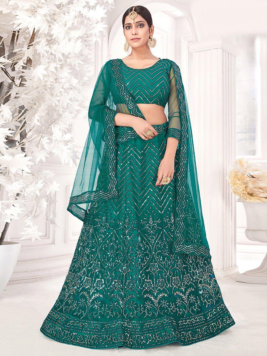 kvsfab embroidered net semi-stitched lehenga & unstitched blouse with dupatta