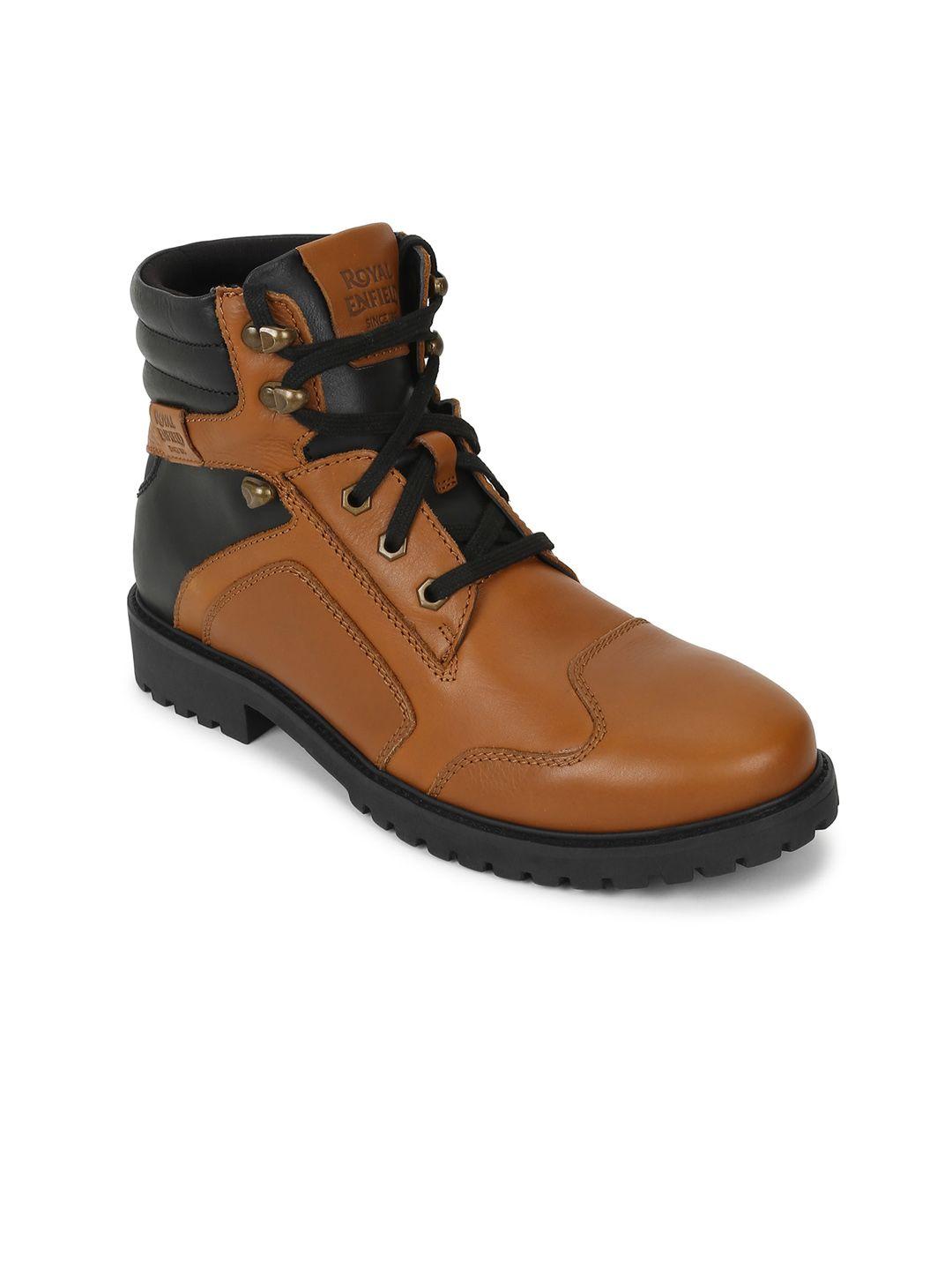 royal enfield men colourblocked leather biker boots