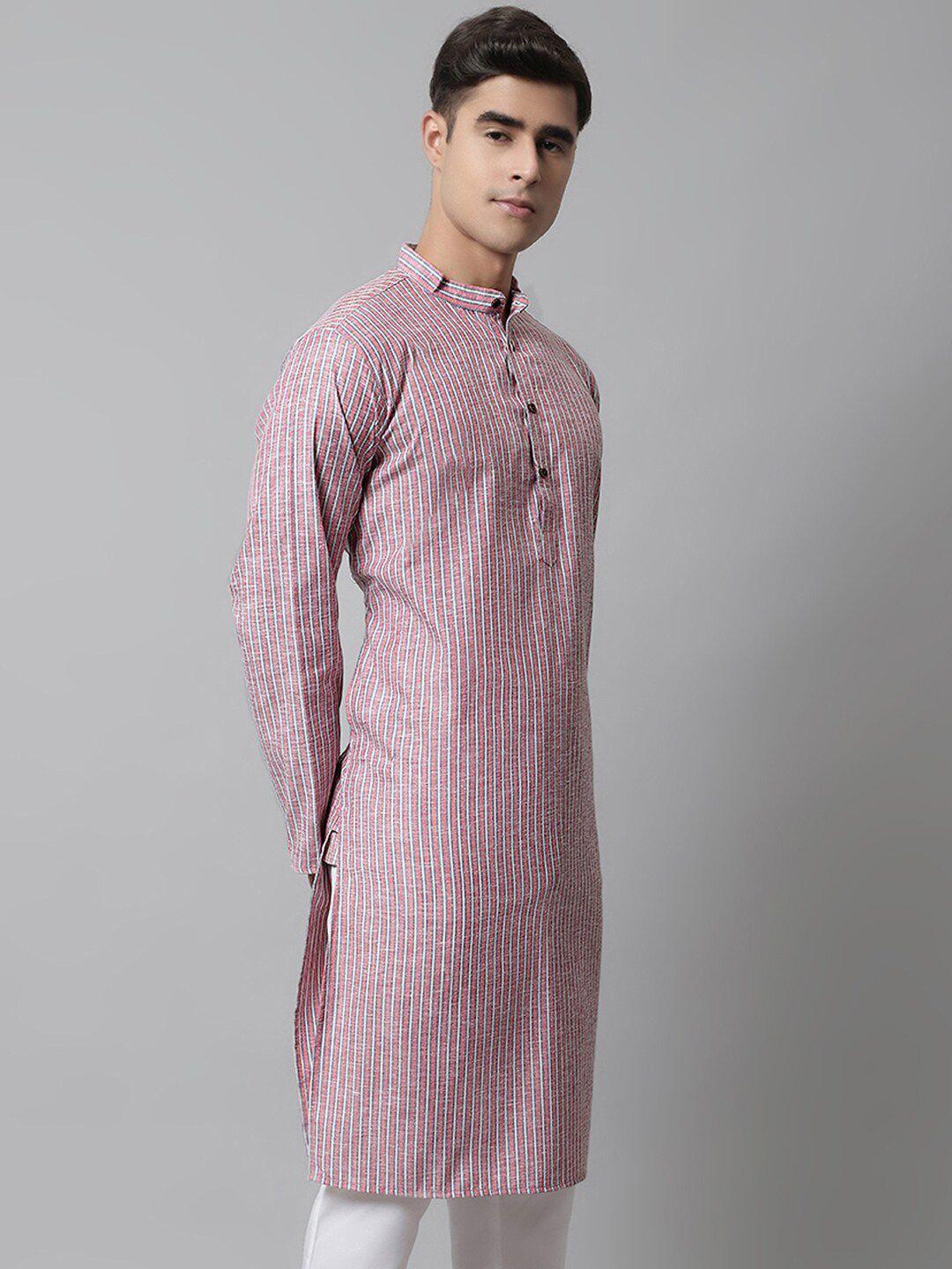 jompers men mandarin collar striped cotton kurta