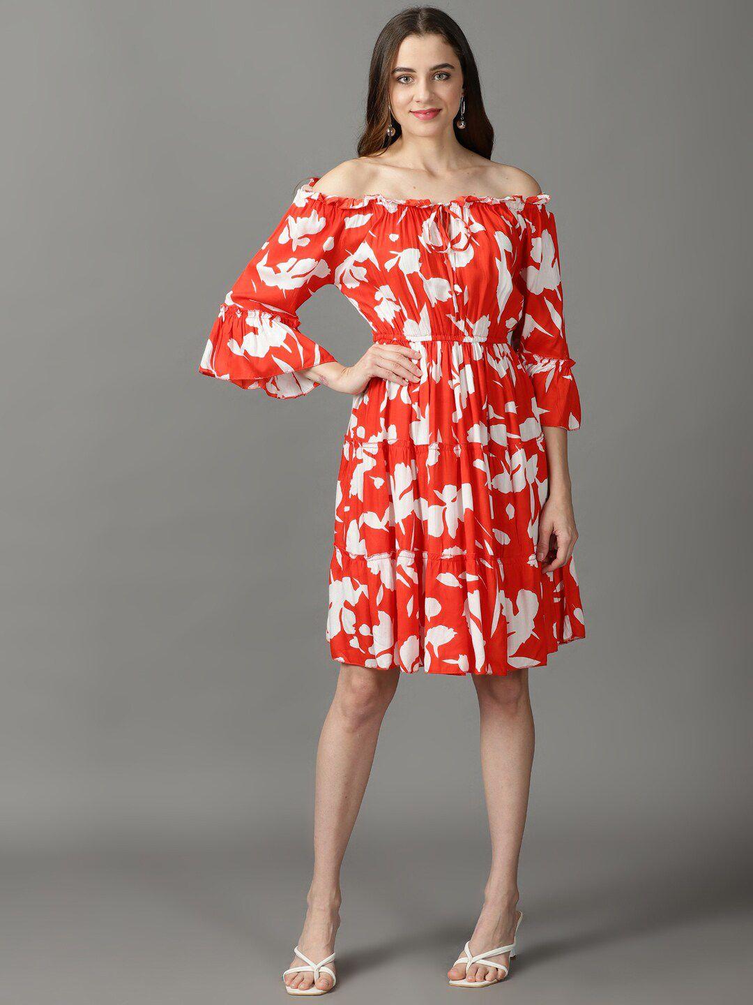 showoff floral printed off-shoulder dress