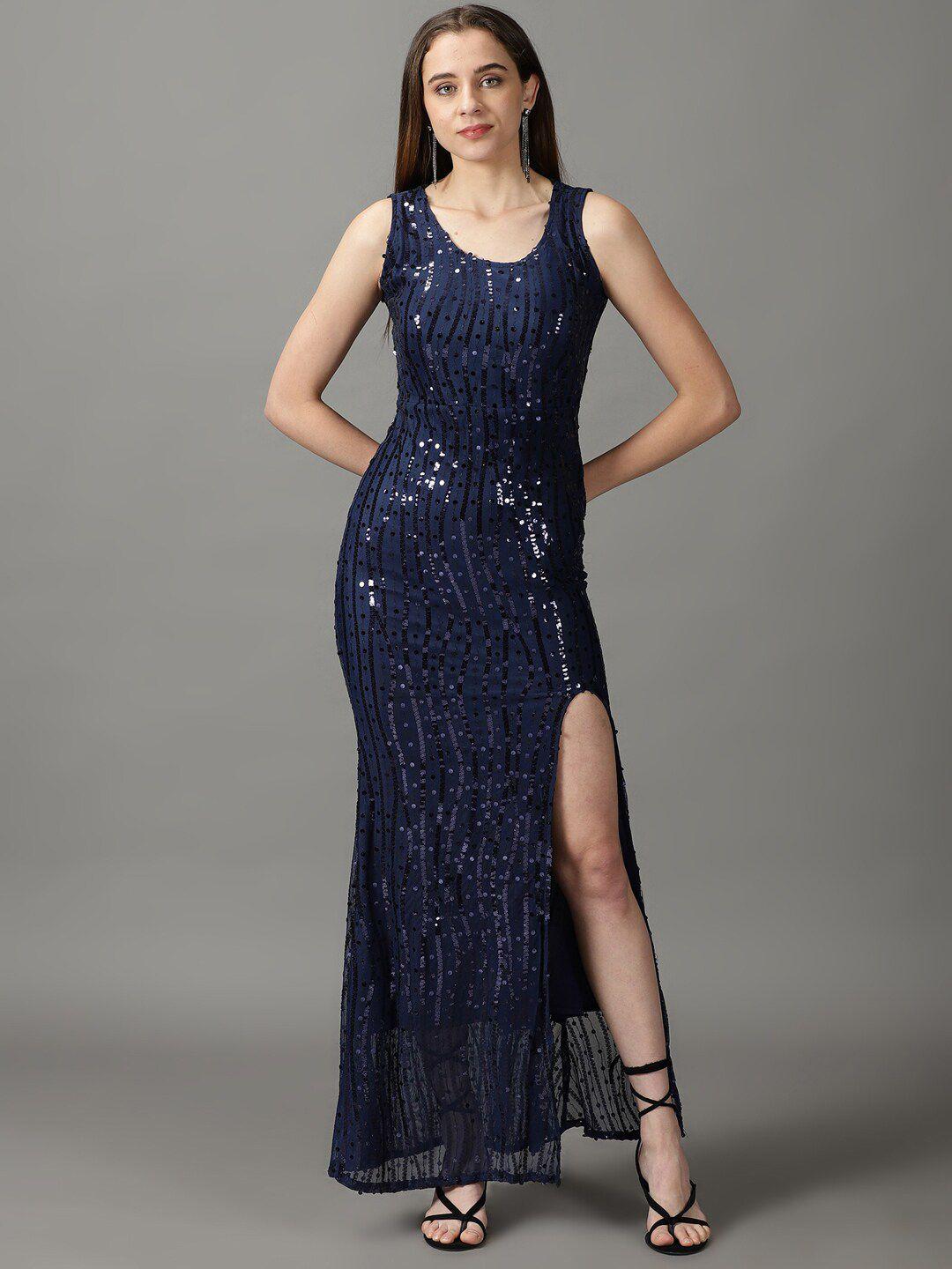 showoff mermaid sequin net sheath maxi dress