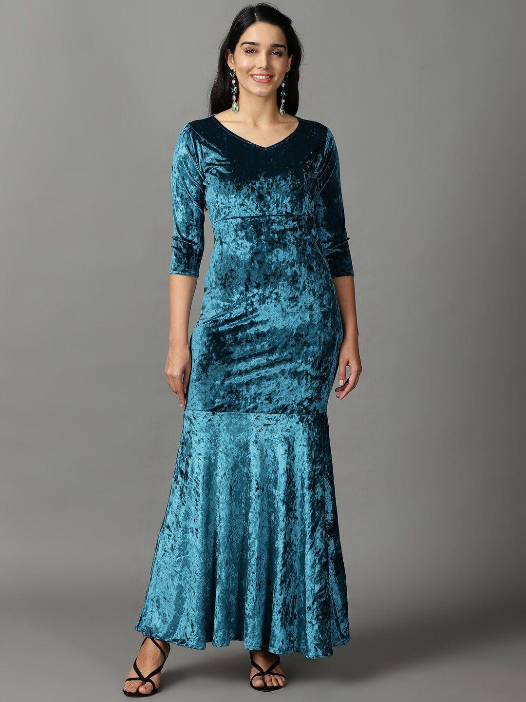 showoff v-neck mermaid sequin velvet sheath maxi dress