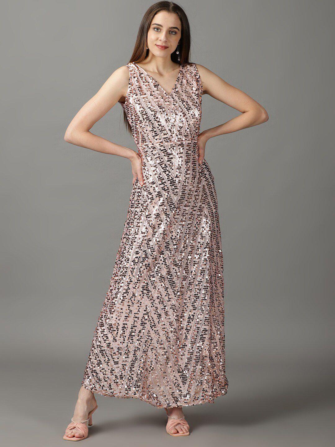 showoff embellished net maxi midi dress