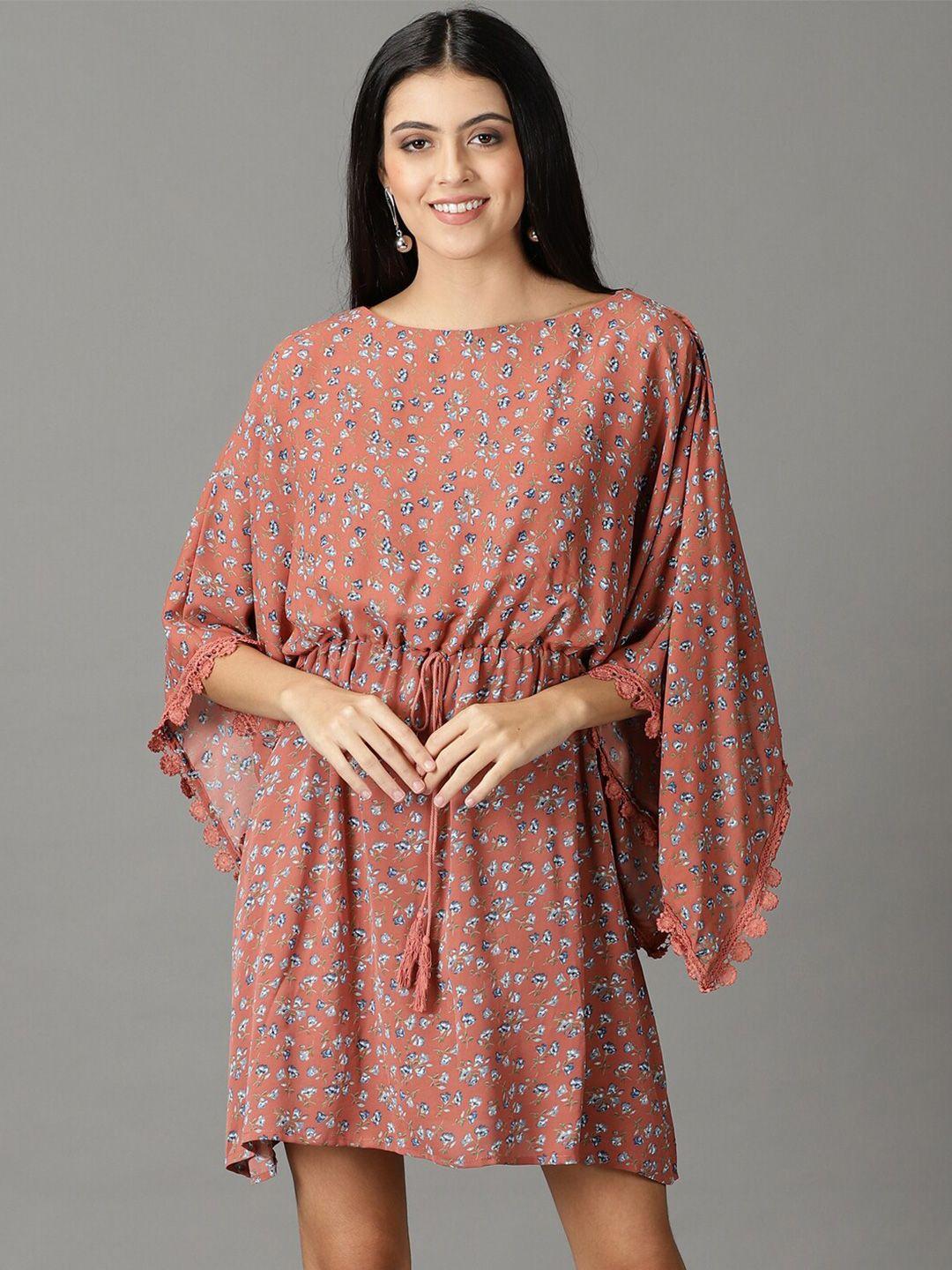 showoff floral printed boat neck kaftan dress