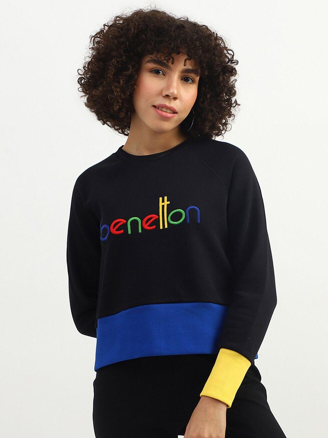 united colors of benetton women round neck embroidered sweatshirt