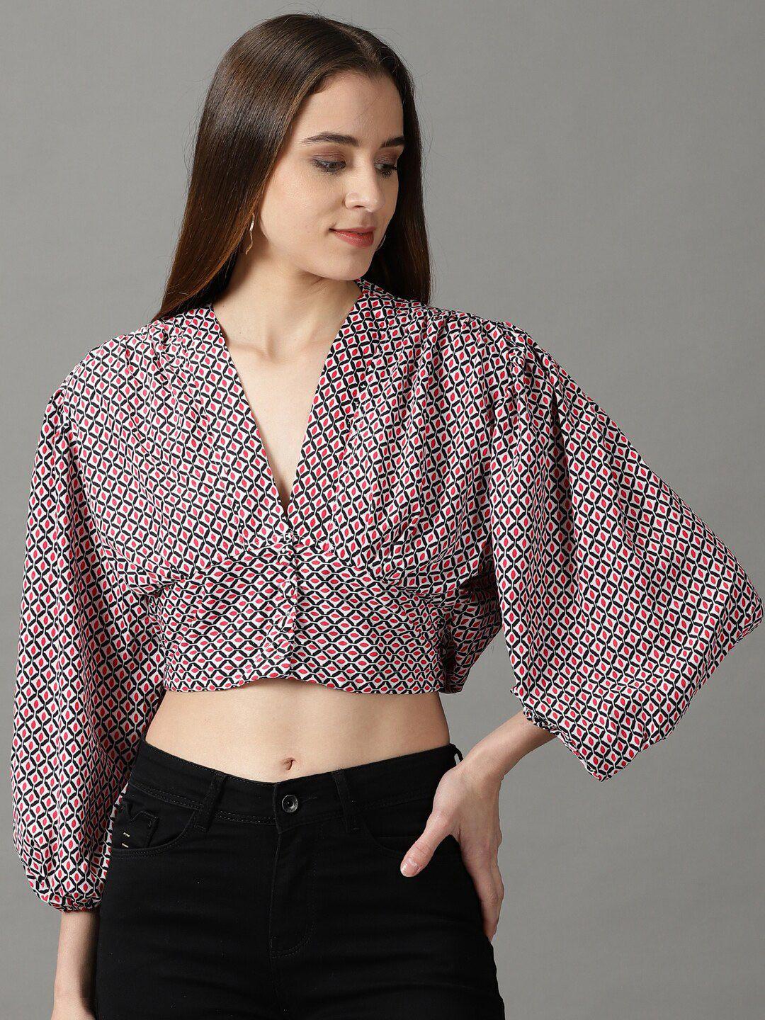 showoff geometric print blouson crop top