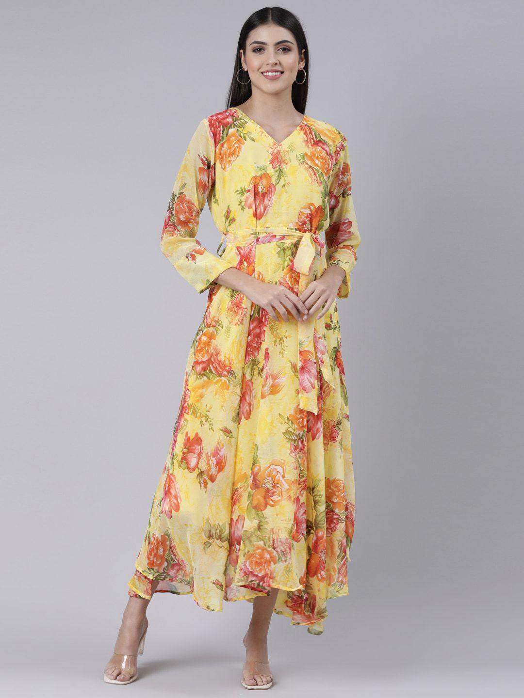 souchii yellow floral layered chiffon maxi maxi dress