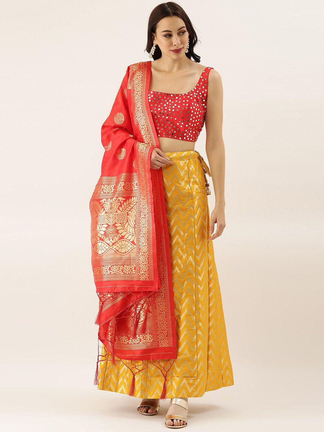 kaizen texo fab embellished semi-stitched lehenga & unstitched blouse with dupatta