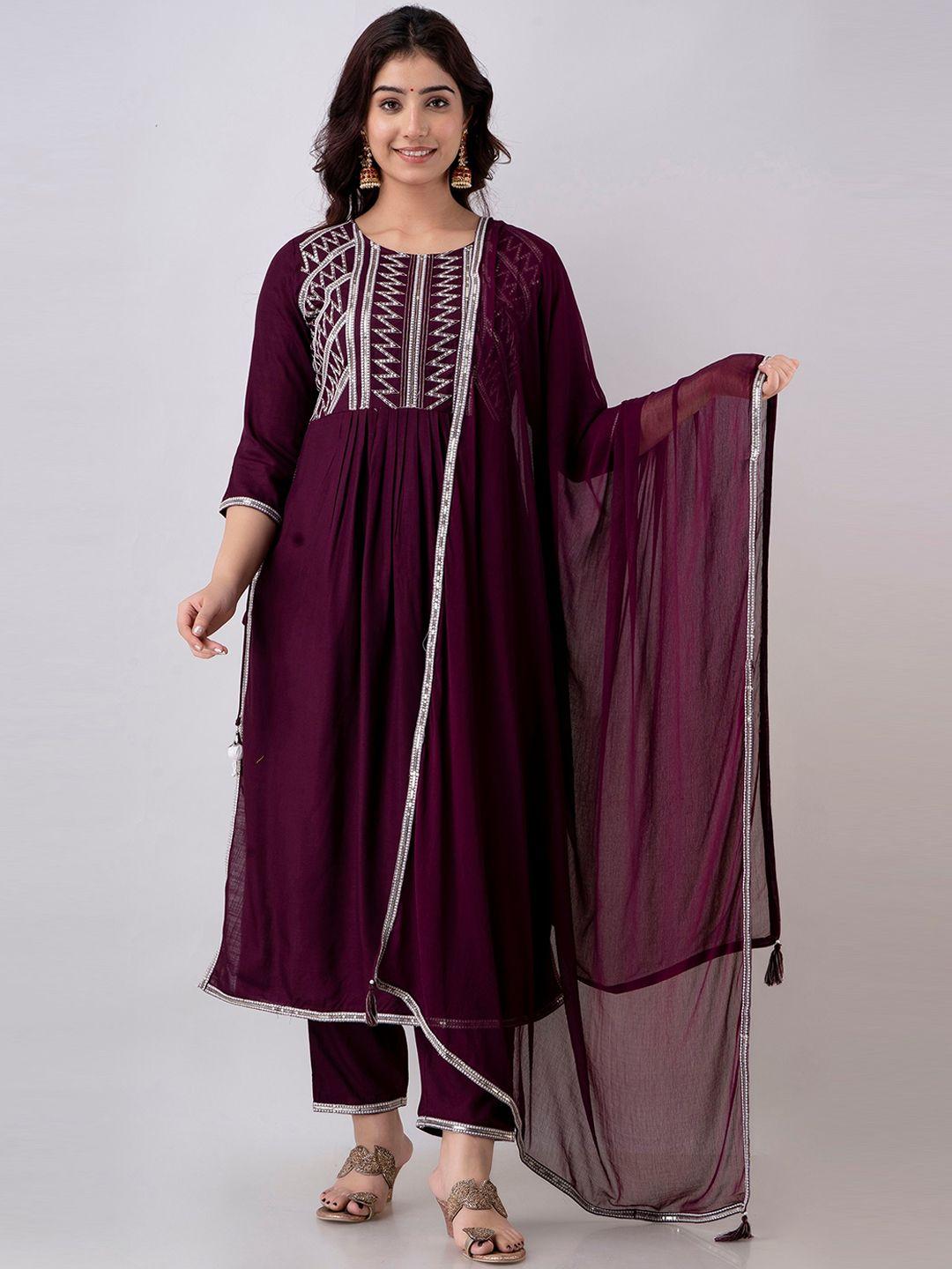 charu women embroidered kurta with trousers & with dupatta