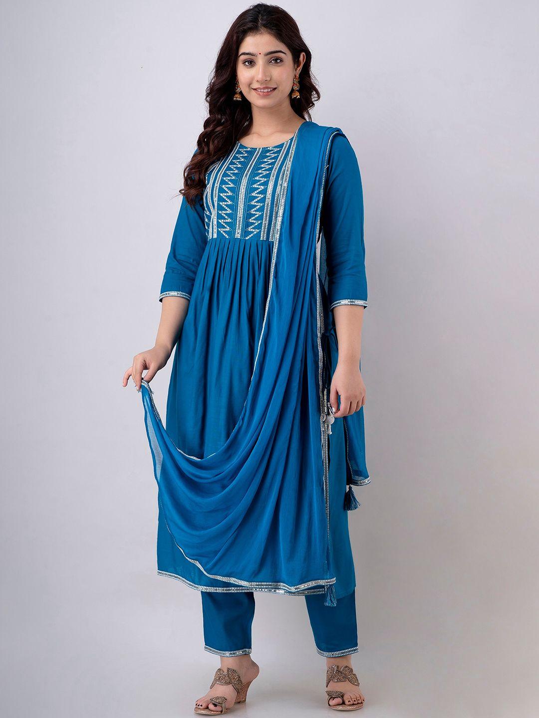 charu women sequinned kurta with trousers & dupatta