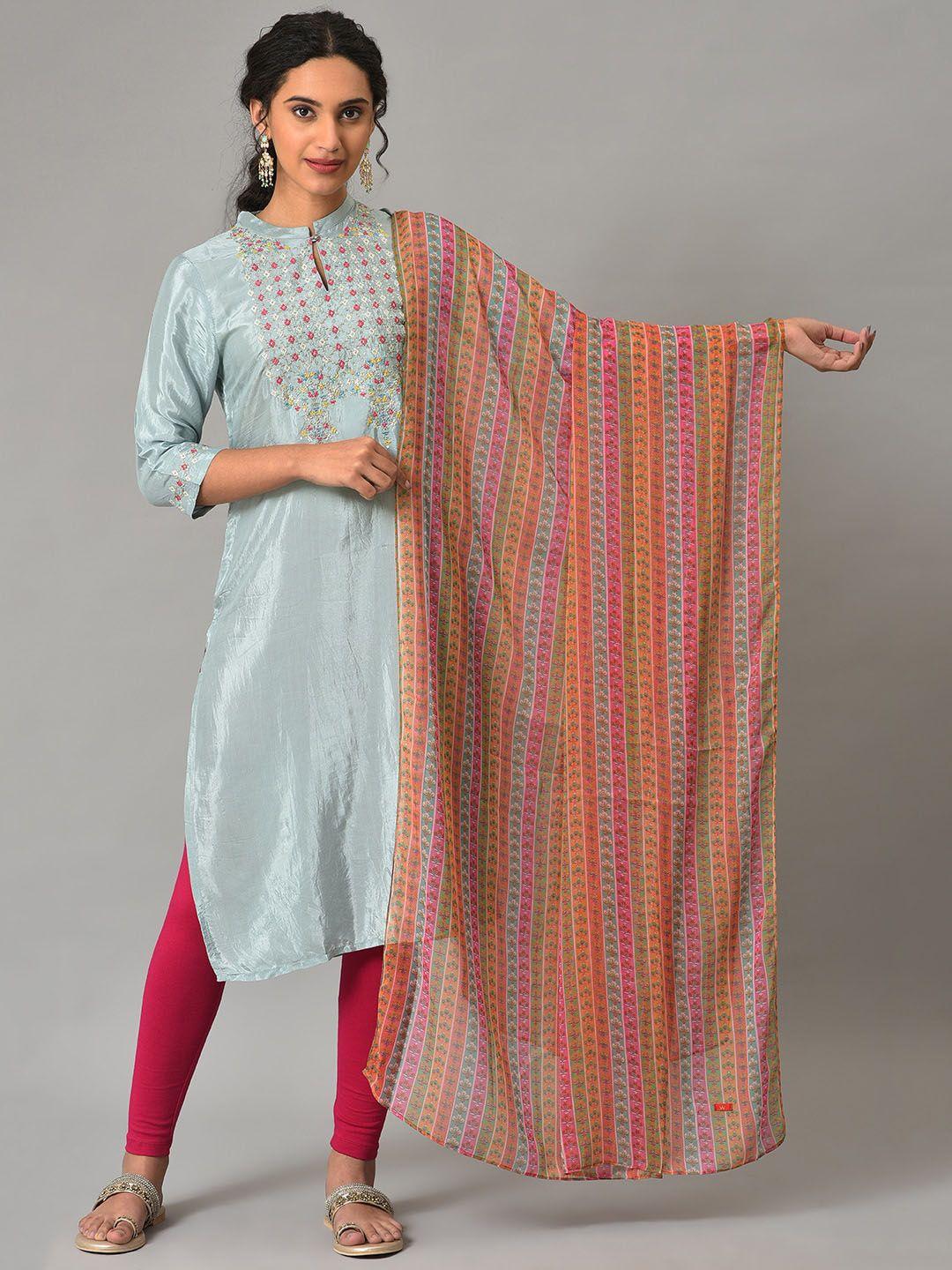 w striped with solid border dupatta