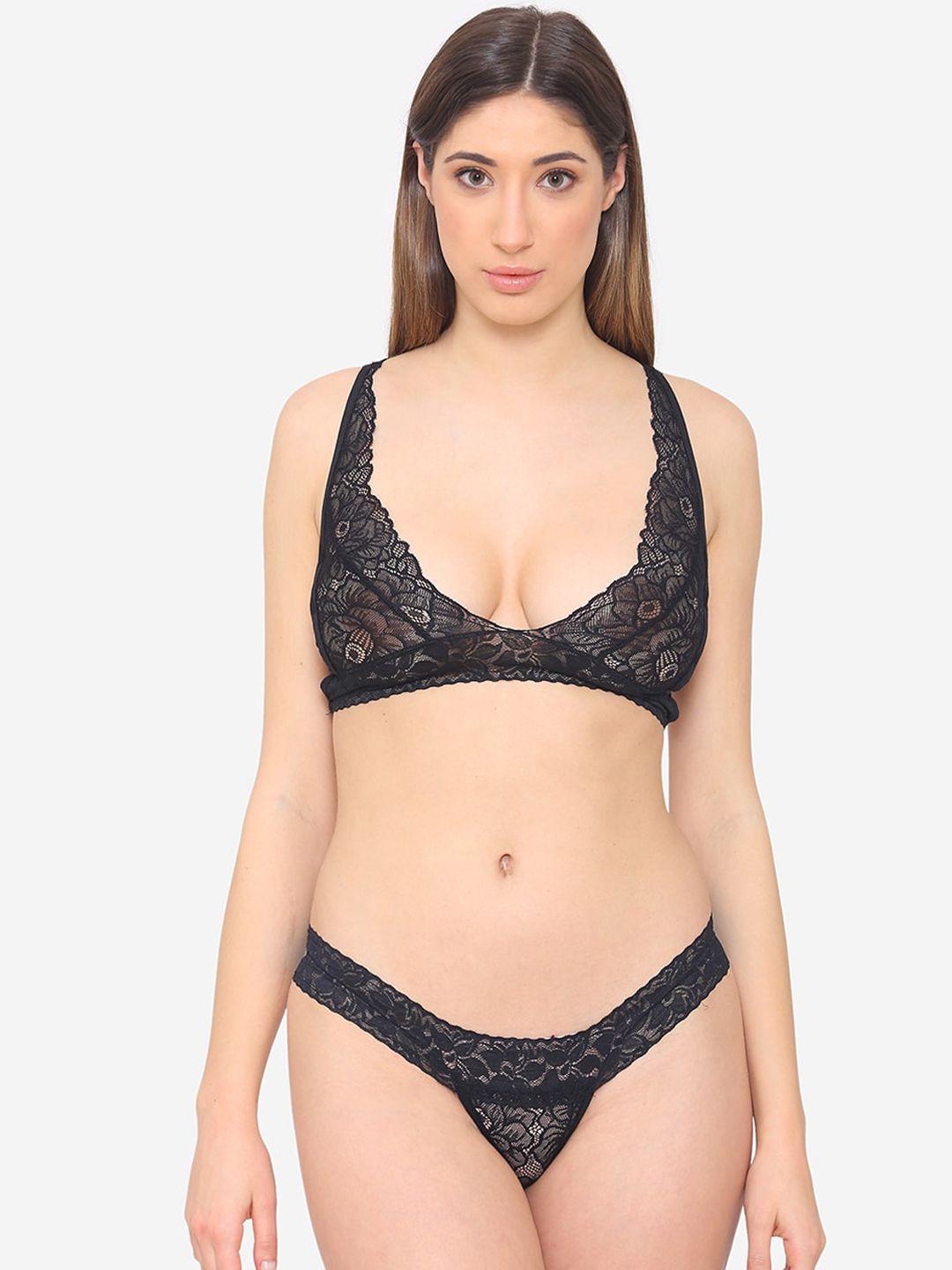 n-gal self-design laced lingerie set